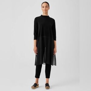 Eileen Fisher | Black Half Mesh Top Size Small
